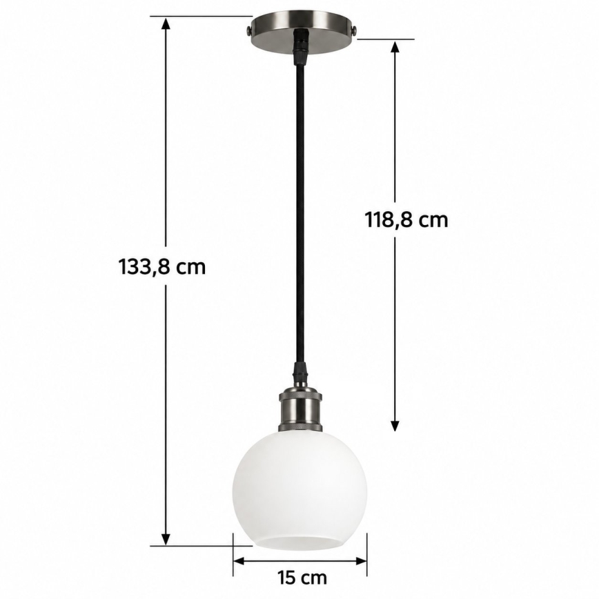 BRILAGI - Lampa wisząca LED na lince RETRO GLASS 1xE27/60W/230V Ø 15 cm czarna/biała