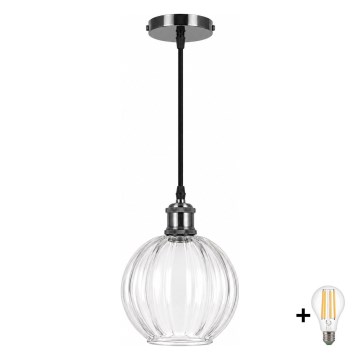 BRILAGI - Lampa wisząca LED na lince RETRO GLASS 1xE27/60W/230V Ø 18 cm czarna/przezroczysta