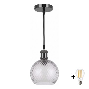 BRILAGI - Lampa wisząca LED na lince RETRO GLASS 1xE27/60W/230V Ø 25 cm czarny/przydymiony szary