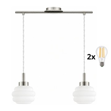 BRILAGI - Lampa wisząca LED na lince RETRO GLASS 2xE27/60W/230V chrom matowy/biały