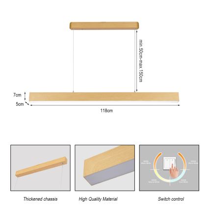 Brilagi - Lampa wisząca LED na linkach SLEEKLINE LED/40W/230V 3000/4500/6000K wykończenie dąb