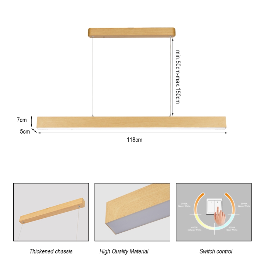 Brilagi - Lampa wisząca LED na linkach SLEEKLINE LED/40W/230V 3000/4500/6000K wykończenie dąb