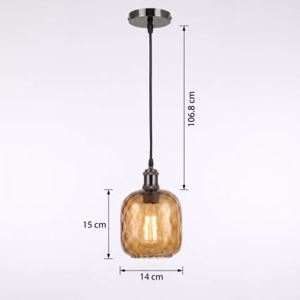 BRILAGI - LED Žyrandol na lince RETRO GLASS 1xE27/60W/230V Ø 14 cm czarny/przydymiony brąz