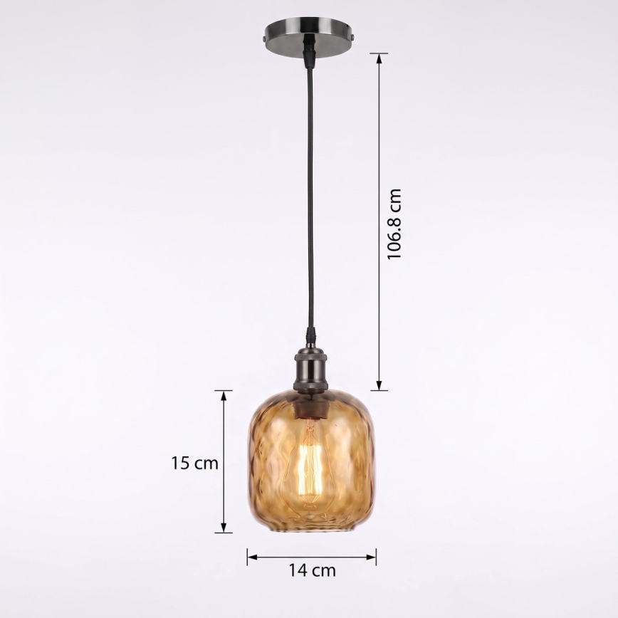 BRILAGI - LED Žyrandol na lince RETRO GLASS 1xE27/60W/230V Ø 14 cm czarny/przydymiony brąz