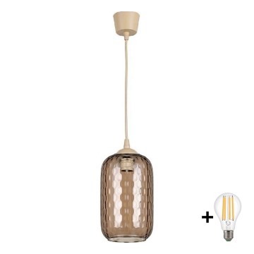 Brilagi - Lampa wisząca LED na przewodzie RETRO GLASS 1xE27/60W/230V śr. 14 cm beżowy/dymny brąz