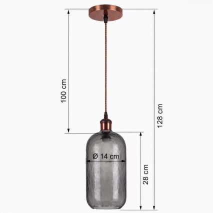 Brilagi - Lampa wisząca LED na przewodzie RETRO GLASS 1xE27/60W/230V śr. 14 cm miedziana/dymnoszara