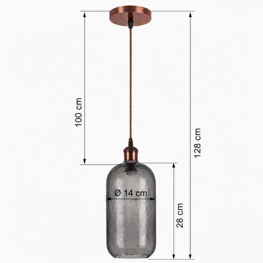 Brilagi - Lampa wisząca LED na przewodzie RETRO GLASS 1xE27/60W/230V śr. 14 cm miedziana/dymnoszara
