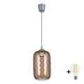 Brilagi - Lampa wisząca LED na przewodzie RETRO GLASS 1xE27/60W/230V śr. 14 cm srebrny/dymny brąz
