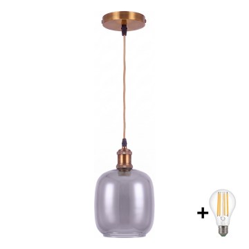 BRILAGI - Lampa wisząca LED na przewodzie RETRO GLASS 1xE27/60W/230V śr. 14 cm złota/dymnoszara