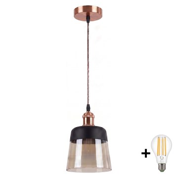 Brilagi - Lampa wisząca LED na przewodzie RETRO GLASS 1xE27/60W/230V śr. 15,5 cm miedziana/dymny beż/czarna