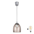 Brilagi - Lampa wisząca LED na przewodzie RETRO GLASS 1xE27/60W/230V śr. 17 cm srebrna/dymno-beżowa