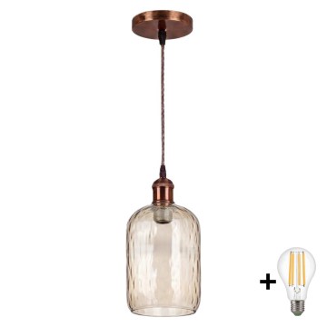 Brilagi - Lampa wisząca LED na przewodzie RETRO GLASS 1xE27/60W/230V średnica 14 cm miedziana/dymny brąz