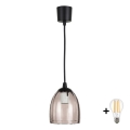 Brilagi - Lampa wisząca LED na przewodzie RETRO GLASS 1xE27/60W/230V Ø 17 cm czarny/dymowy beż