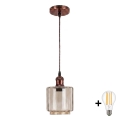 BRILAGI - Lampa wisząca LED RETRO GLASS na przewodzie 1xE27/60W/230V, śr. 14 cm, miedziana / dymny beż