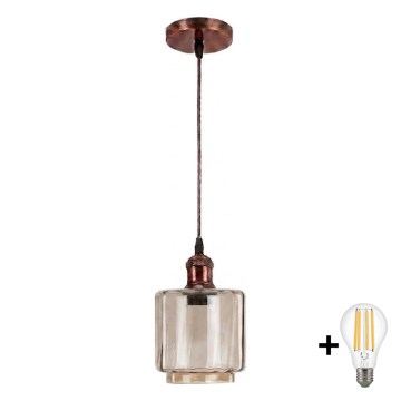 Brilagi - Lampa wisząca LED RETRO GLASS na przewodzie 1xE27/60W/230V, śr. 14 cm, miedziana / dymny beż