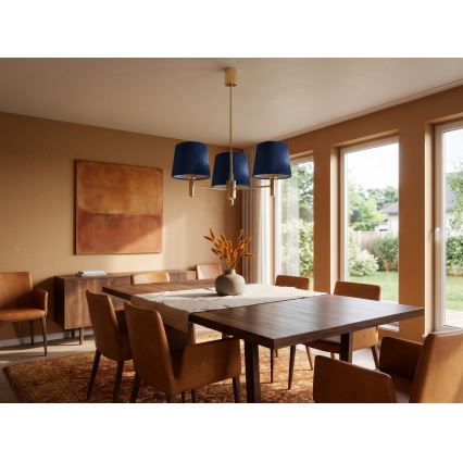 Brilagi - Lampa wisząca na drążku MONTE 3xE27/60W/230V niebieska/złota