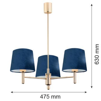 Brilagi - Lampa wisząca na drążku MONTE 3xE27/60W/230V niebieska/złota
