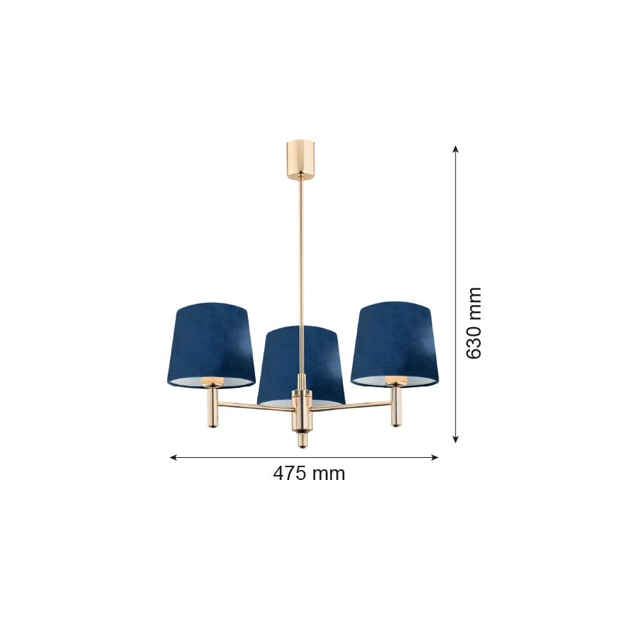 Brilagi - Lampa wisząca na drążku MONTE 3xE27/60W/230V niebieska/złota