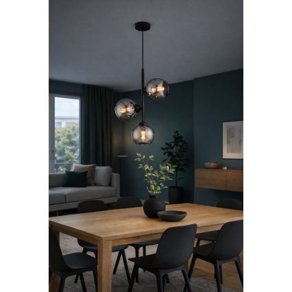 Brilagi - Lampa wisząca na lince 3xE27/60W/230V czarna/dymnoszara