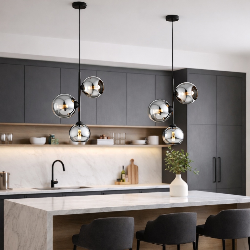 Brilagi - Lampa wisząca na lince 3xE27/60W/230V czarna/dymnoszara