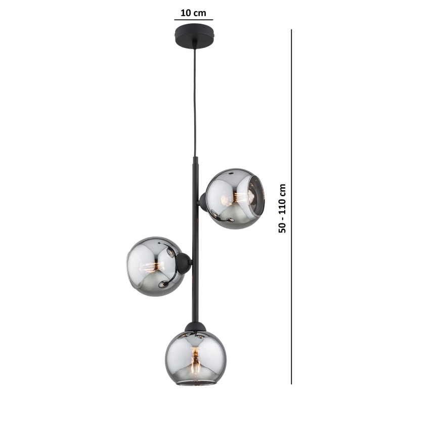 Brilagi - Lampa wisząca na lince 3xE27/60W/230V czarna/dymnoszara