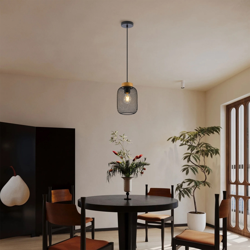 Brilagi - Lampa wisząca na lince BASKLITE 1xE27/15W/230V, drewno/czarny