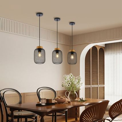 Brilagi - Lampa wisząca na lince BASKLITE 1xE27/15W/230V, drewno/czarny