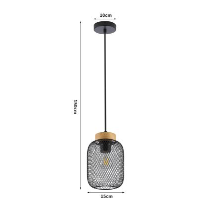Brilagi - Lampa wisząca na lince BASKLITE 1xE27/15W/230V, drewno/czarny