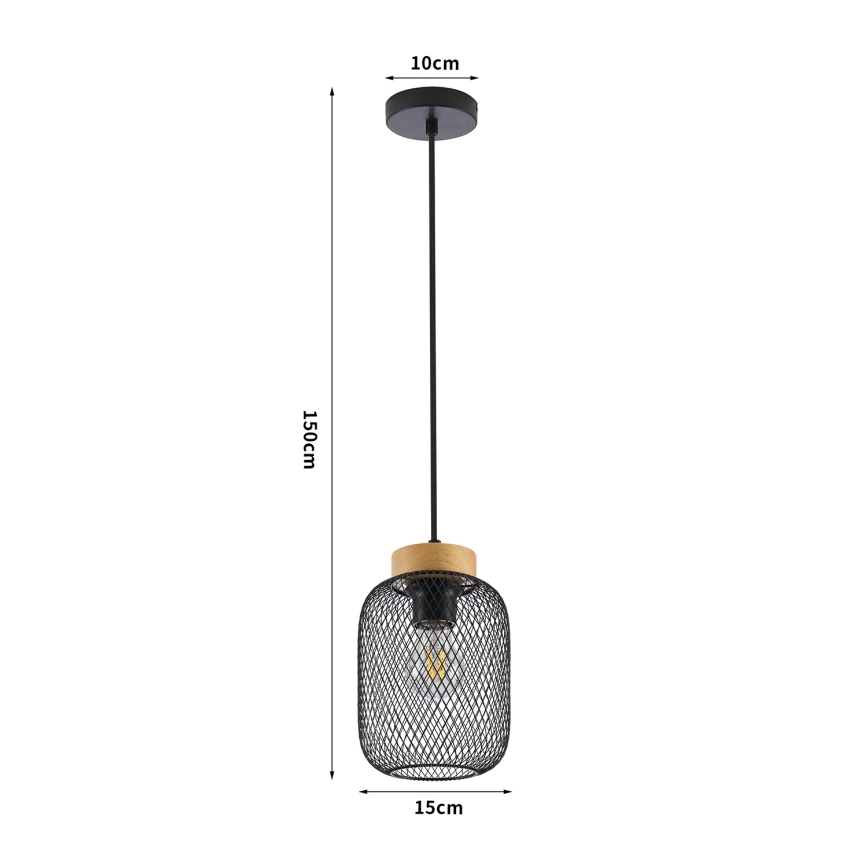 Brilagi - Lampa wisząca na lince BASKLITE 1xE27/15W/230V, drewno/czarny
