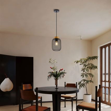 Brilagi - Lampa wisząca na lince BASKLITE 1xE27/15W/230V drewno kauczukowe/czarny