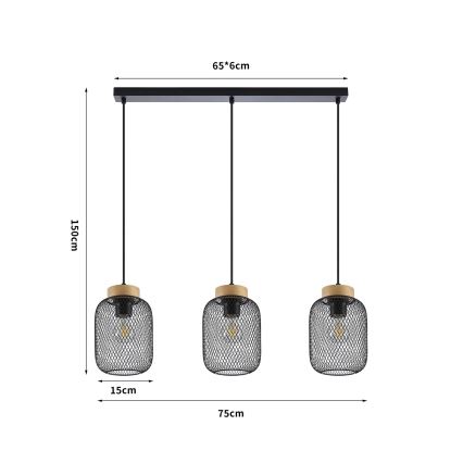 Brilagi - Lampa wisząca na lince BASKLITE 3xE27/15W/230V drewno/czarny