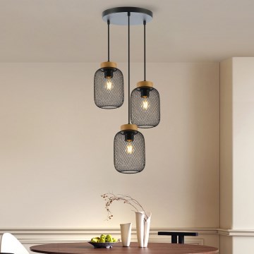 Brilagi - Lampa wisząca na lince BASKLITE 3xE27/15W/230V drewno kauczukowca/czarna