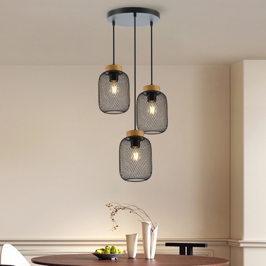 Brilagi - Lampa wisząca na lince BASKLITE 3xE27/15W/230V drewno kauczukowca/czarna