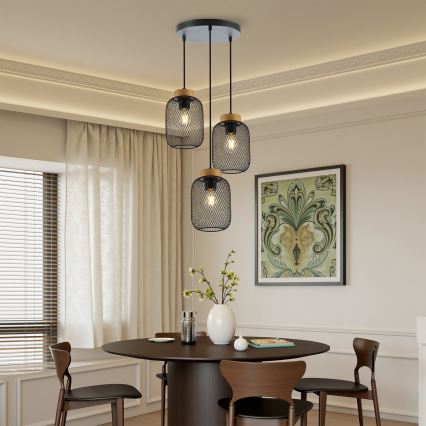 Brilagi - Lampa wisząca na lince BASKLITE 3xE27/15W/230V drewno kauczukowca/czarna