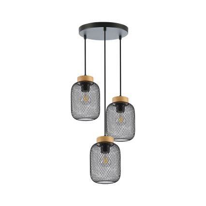 Brilagi - Lampa wisząca na lince BASKLITE 3xE27/15W/230V drewno kauczukowca/czarna