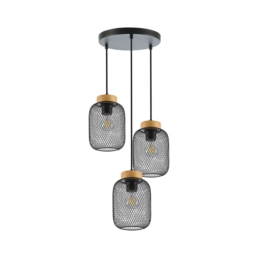Brilagi - Lampa wisząca na lince BASKLITE 3xE27/15W/230V drewno kauczukowca/czarna