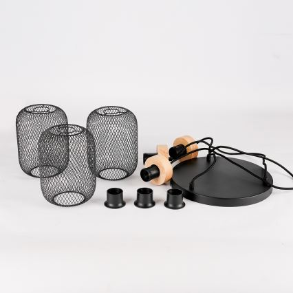 Brilagi - Lampa wisząca na lince BASKLITE 3xE27/15W/230V drewno kauczukowca/czarna