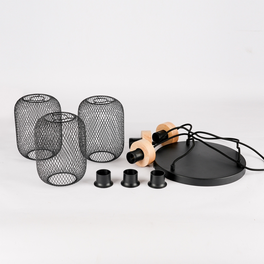 Brilagi - Lampa wisząca na lince BASKLITE 3xE27/15W/230V drewno kauczukowca/czarna