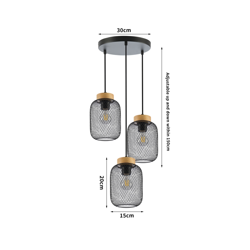 Brilagi - Lampa wisząca na lince BASKLITE 3xE27/15W/230V drewno kauczukowca/czarna