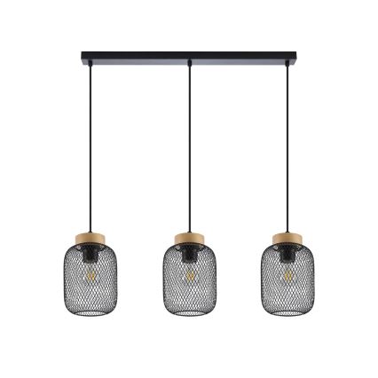Brilagi - Lampa wisząca na lince BASKLITE 3xE27/15W/230V, drewno kauczukowe/czarna