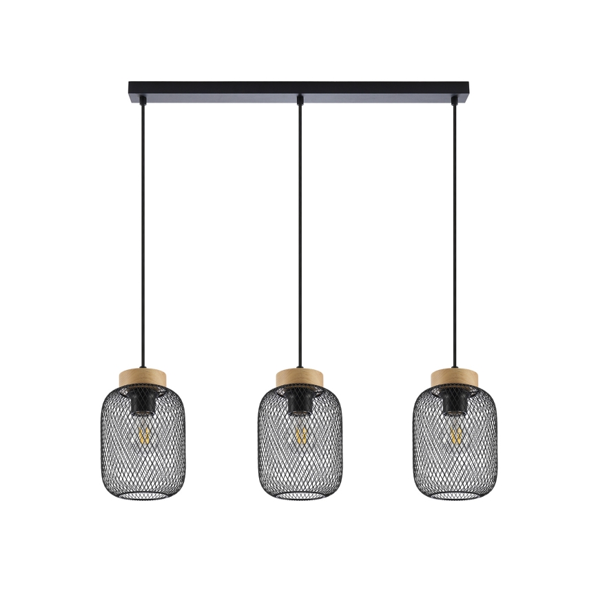 Brilagi - Lampa wisząca na lince BASKLITE 3xE27/15W/230V, drewno kauczukowe/czarna