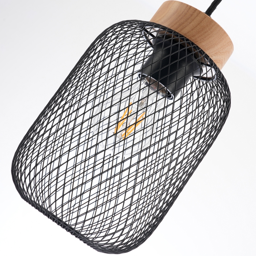 Brilagi - Lampa wisząca na lince BASKLITE 3xE27/15W/230V, drewno kauczukowe/czarna