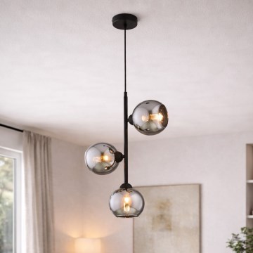 Brilagi - Lampa wisząca na lince DIOR 3xE27/60W/230V czarna/dymnoszara