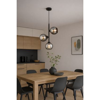 Brilagi - Lampa wisząca na lince DIOR 3xE27/60W/230V czarna/dymnoszara