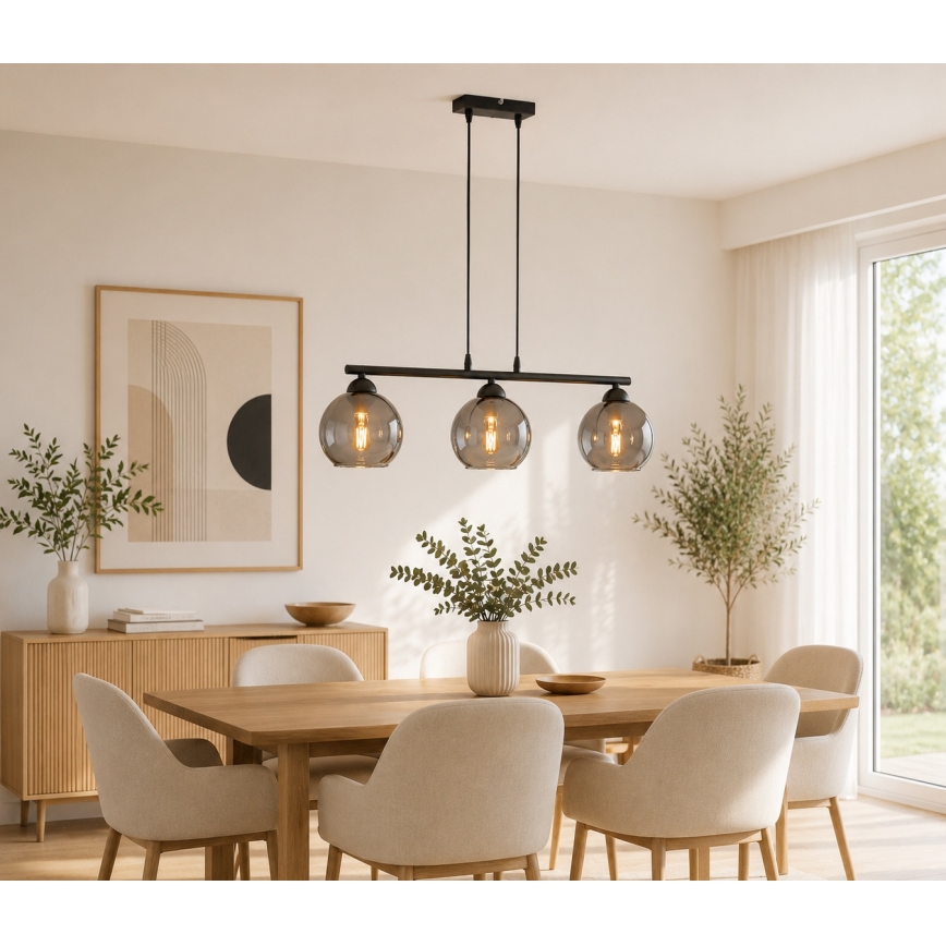 Brilagi - Lampa wisząca na lince DIOR 3xE27/60W/230V czarna/przydymiona szara