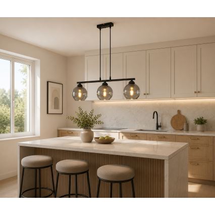 Brilagi - Lampa wisząca na lince DIOR 3xE27/60W/230V czarna/przydymiona szara