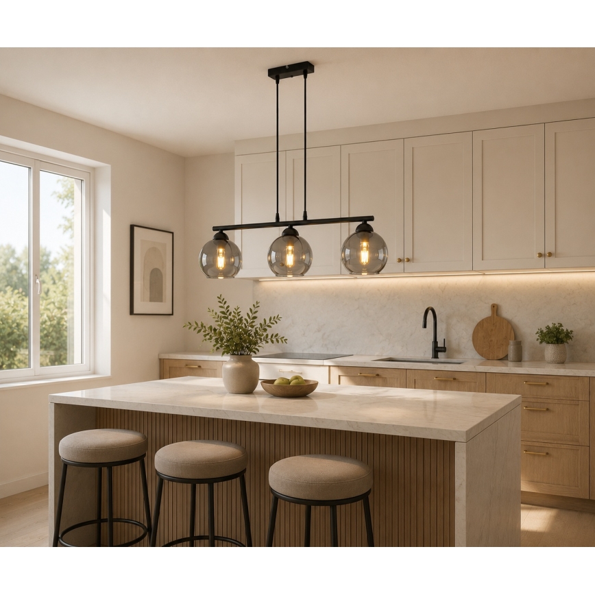 Brilagi - Lampa wisząca na lince DIOR 3xE27/60W/230V czarna/przydymiona szara