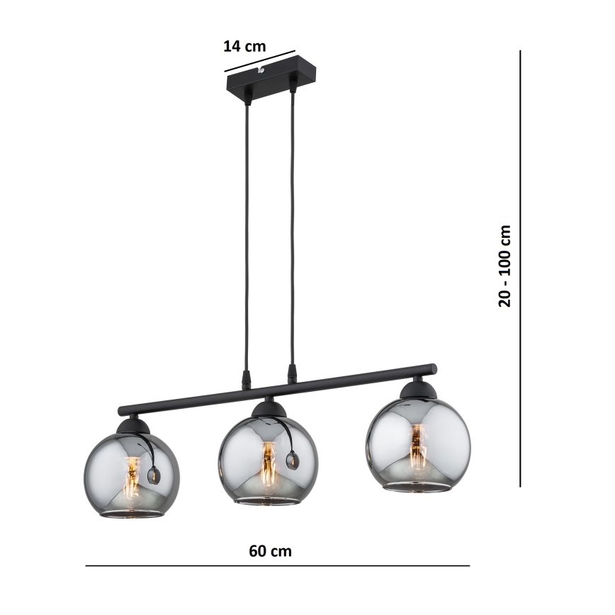 Brilagi - Lampa wisząca na lince DIOR 3xE27/60W/230V czarna/przydymiona szara