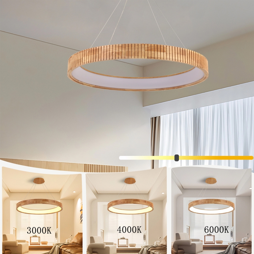 Brilagi - LED żyrandol na lince FALCON WOOD MODERN LED/60W/230V 3000/4000/6000K śr. 80 cm drewno