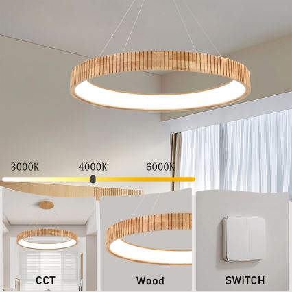 Brilagi - LED żyrandol na lince FALCON WOOD MODERN LED/60W/230V 3000/4000/6000K śr. 80 cm drewno